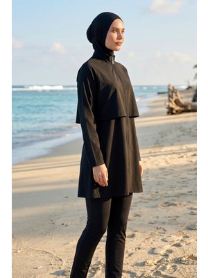 Haliç Mayo Önü Kapaklı Tam Kapalı Tesettür Mayo 6201 Siyah
