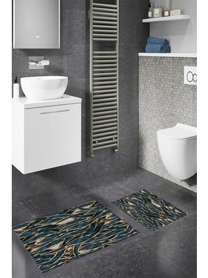 PremiumPort Dijital Baskılı Kaymaz Banyo Paspası Seti, Yıkanabilir, Konforlu ve Şık