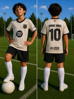 Sidas Lamine Yamal 2025/26 Yeni Sezon Barcelona Bej Rengi Çocuk Forma Takımı