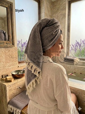 Fırsato Kristal Desenli %100 Pamuklu Saç Kurulama Havlusu | Baş Havlusu | Peşkir – 45X90 cm (1ADET)