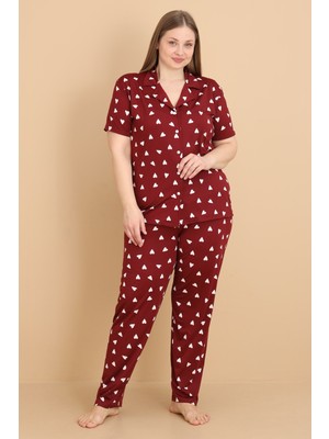 Wordex Mrn 2853 Minik Kalpli Milan Kumaş Kısa Kollu Düğmeli Büyük Beden Kadın Pijama Takımı