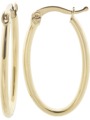 İryum Parlak 14 Ayar Altın Oval Küpe-Büyük Boy