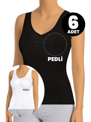 Öts 6'lı Kadın Atlet Büzgülü Çıkarılabilir Pedli (%96 Pamuk - %4 Elastan)