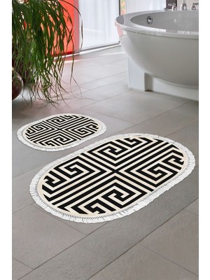 PremiumPort Yıkanabilir Kaymaz Taban Oval Banyo Paspası, Siyah, Çeşitli Boyutlar