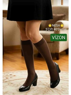 Nessa 5'çift Kadın Orta Kalın 40'den Dizaltı Pantolon Çorabı 86*vizon