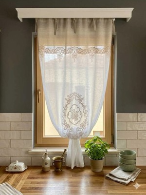 Keten Görünümlü Süzene Nakışlı Panel Perde Pano