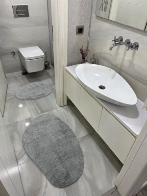 PremiumPort 2'li Lazer Kesim Koala Banyo Paspası Gri Peluş Halı Seti
