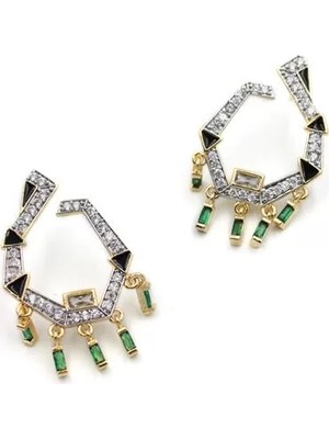 Die Grup Sallantılı Taşlı Küpe - Yeşil