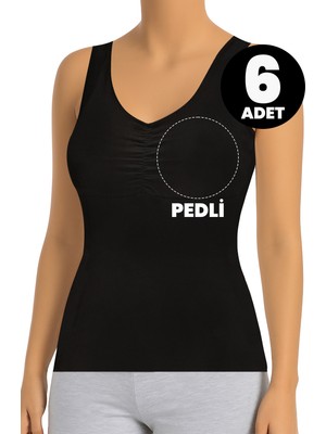 Öts Kadın 6’lı Pamuklu Atlet Büzgülü Çıkarılabilir Pedli Nefes Alan Doku (3161-6)