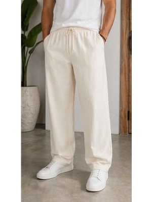 Erkek Relaxed Fitilli Beli Ipli ve Lastikli Baggy Jogger Pantolon