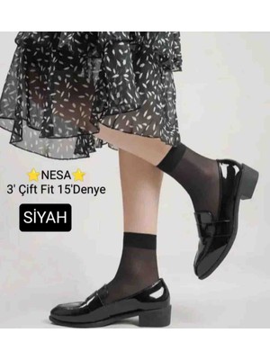 Nessa 3'çift Kadın Parlak Fit'15 'denye Soket Tül Çorap 500*SIYAH