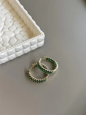 Die Grup Taşlı Halka Küpe - Yeşil