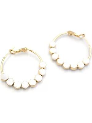 Die Grup Mineli Halka Küpe - Beyaz