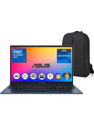 Asus vivobook X1504VA 15 Core 7 150U 32 GB 512 GB SSD 15.6'' Fullhd Windows 11 Pro Taşınabilir Dizüstü Bilgisayar Snertech Çanta