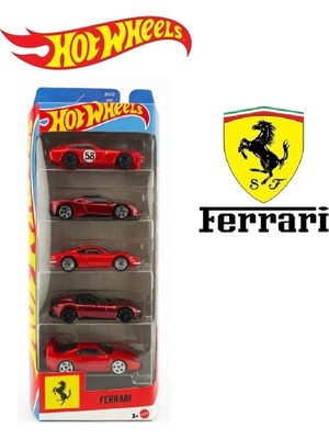 Hot Wheels Ferrari 5'li Model Araba Seti JLN12 1:64 Koleksiyon