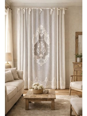 Keten Görünümlü Süzene Nakışlı Panel Perde 7189-01-392