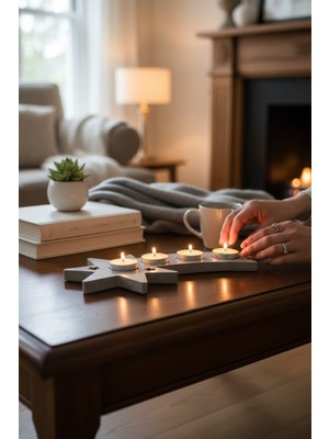 Bonjorno Aksesuar 4’lü Yıldız Mumluk Dekoratif – Tealight Mum Hediyeli – Masa Üstü Ev Salon Dekoru