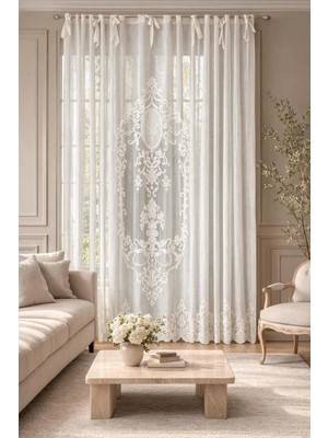 Keten Görünümlü Nakışlı Panel Perde 9564-01-339