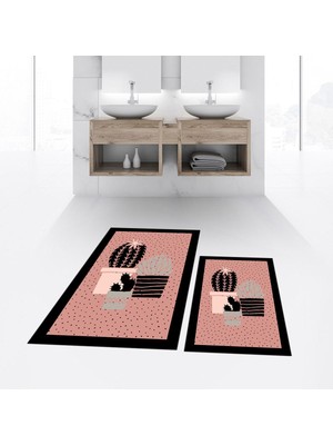 PremiumPort Yıkanabilir, Dijital Baskılı, Kaymaz Taban, Ikili Banyo Paspas Takımı