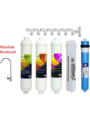 Musluk Hediyeli 5 Aşamalı Su Arıtma Cihazı Filtre Seti Inline Filtre+ Ro Membran + Post Karbon Kapalı Kasa Uyumlu Tam Set