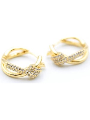 Die Grup Taşlı Halka Küpe - Altın