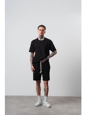 Respire Erkek Pis Dikişli Regular Fit T-Shirt Şort Takım Siyah
