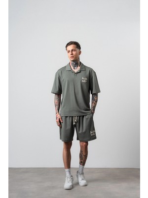 Respire Erkek La Dolce Vita Yazılı Regular Fit T-Shirt Şort Takım Haki