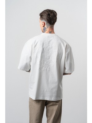 Respire Erkek Route Nakışlı Oversize T-Shirt Ekru