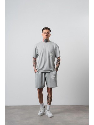 Respire Erkek Far From Basic Baskılı Regular Fit T-Shirt Şort Takım Gri