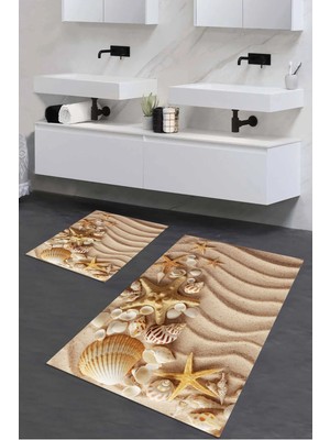PremiumPort 3D Dijital Baskılı Yıkanabilir Kaymaz Banyo Paspası 2'li Klozet Takımı