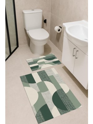 PremiumPort Yeşil Banyo Paspas Takımı 2'li Dijital Baskı Yıkanabilir