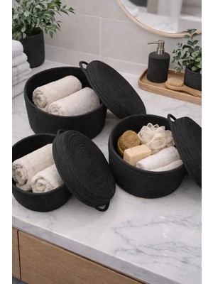 MaVaux Mira 3’lü Halat Sepet Seti Kapaklı Dekoratif Düzenleyici Büyük Orta Küçük Boy