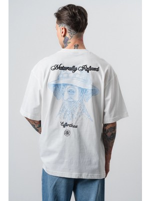 Respire Erkek Refined Baskılı Oversize T-Shirt Ekru