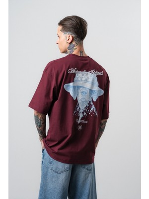 Respire Erkek Refined Baskılı Oversize T-Shirt Bordo