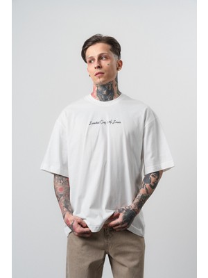 Respire Erkek Essential Nakış Detaylı Oversize T-Shirt Ekru