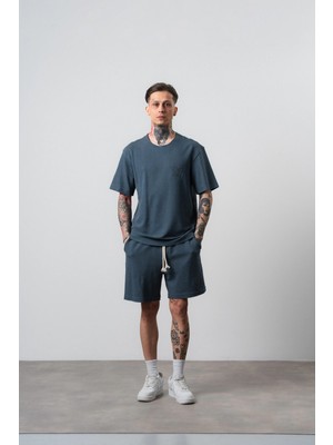 Respire Erkek Pis Dikişli Regular Fit T-Shirt Şort Takım Petrol