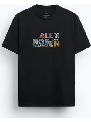 Alex Rosen Unisex Oversize Bisiklet Yaka Baskılı Kısa Kollu Siyah Tişört
