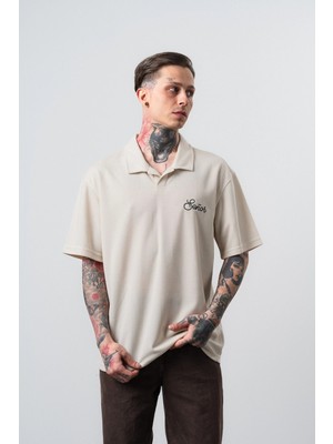 Respire Erkek Senor Yazılı Polo Yaka Regular Fit T-Shirt Bej