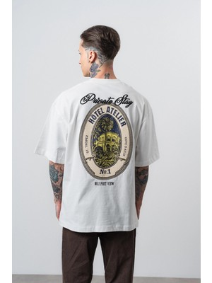 Respire Erkek Private Baskılı Oversize T-Shirt Ekru