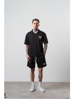 Respire Erkek La Dolce Vita Yazılı Regular Fit T-Shirt Şort Takım Siyah