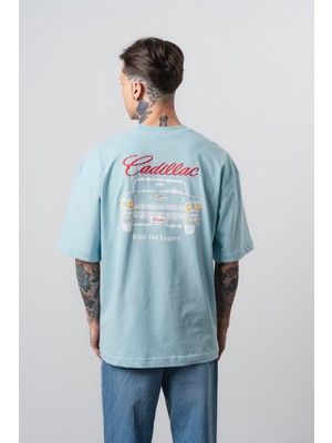 Respire Erkek Cadillac Baskılı Oversize T-Shirt Bebe Mavi