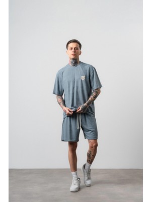 Respire Erkek Route 07 Arma Detaylı Regular Fit T-Shirt Şort Takım Gri