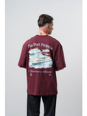 Respire Erkek No Port Baskılı Oversize T-Shirt Bordo