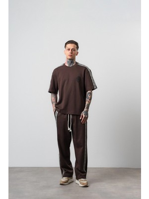 Respire Erkek Şerit Detaylı Regular Fit Eşofman Takımı Kahve