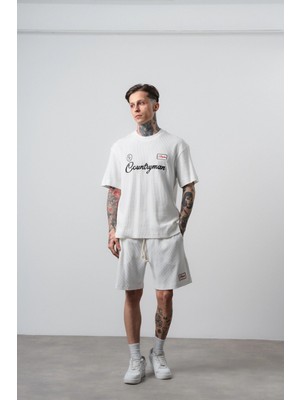 Respire Erkek Countryman Nakışlı Regular Fit T-Shirt Şort Takım Ekru