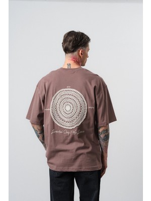 Respire Erkek Essential Nakış Detaylı Oversize T-Shirt Kahve