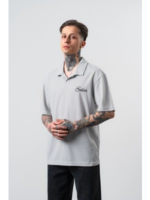 Respire Erkek Senor Yazılı Polo Yaka Regular Fit T-Shirt Gri