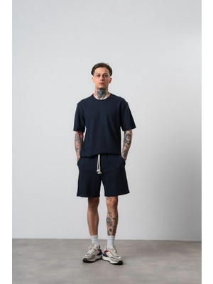 Respire Erkek Pis Dikişli Regular Fit T-Shirt Şort Takım Lacivert