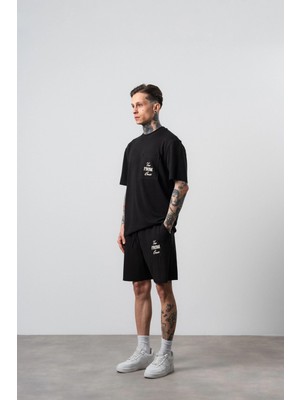 Respire Erkek Far From Basic Baskılı Regular Fit T-Shirt Şort Takım Siyah
