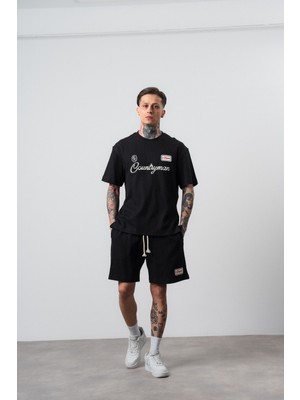 Respire Erkek Countryman Nakışlı Regular Fit T-Shirt Şort Takım Siyah